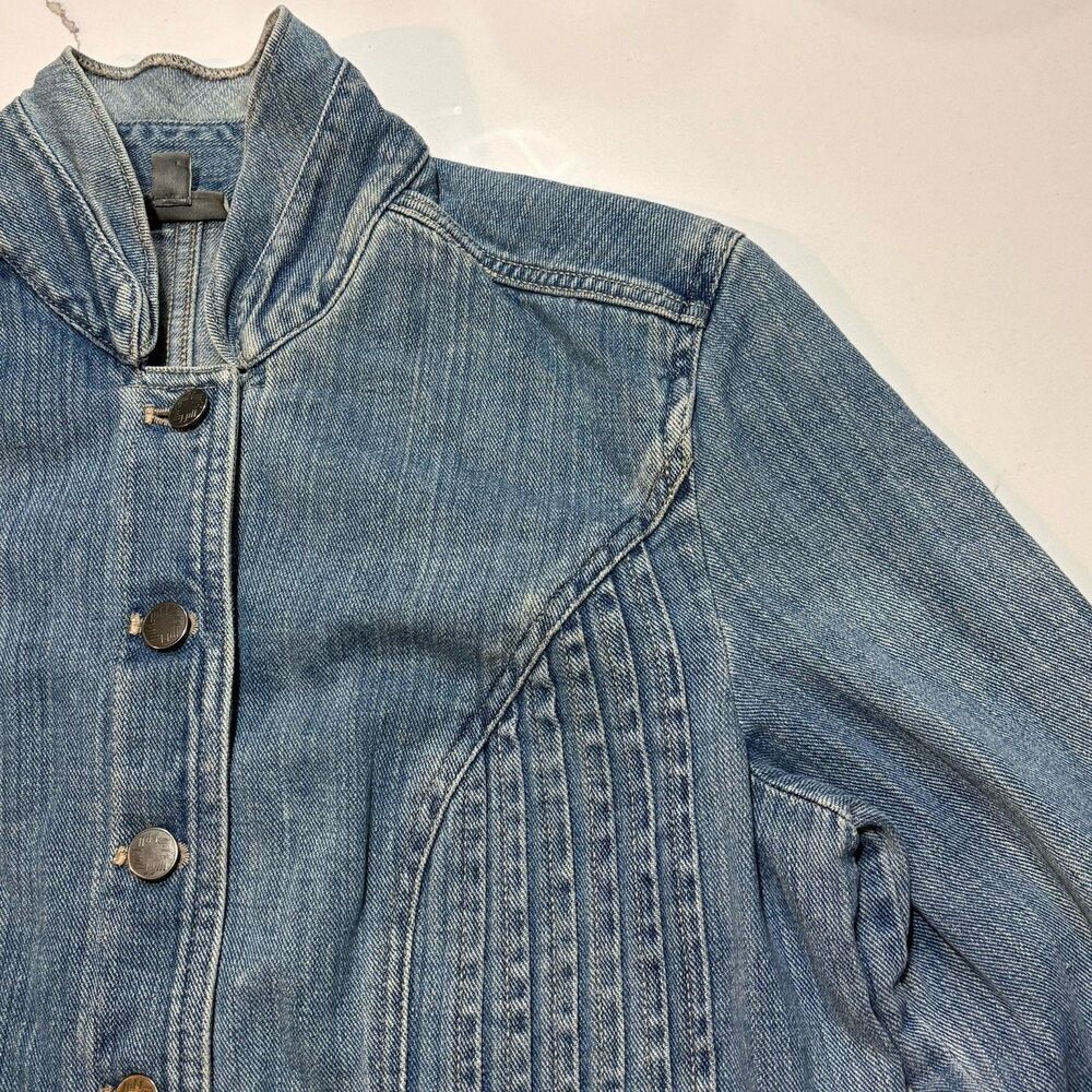 J. JILL VINTAGE Button Down Two Pocket Pleated Classic Blue DENIM JACKET Size M - Picture 7 of 16